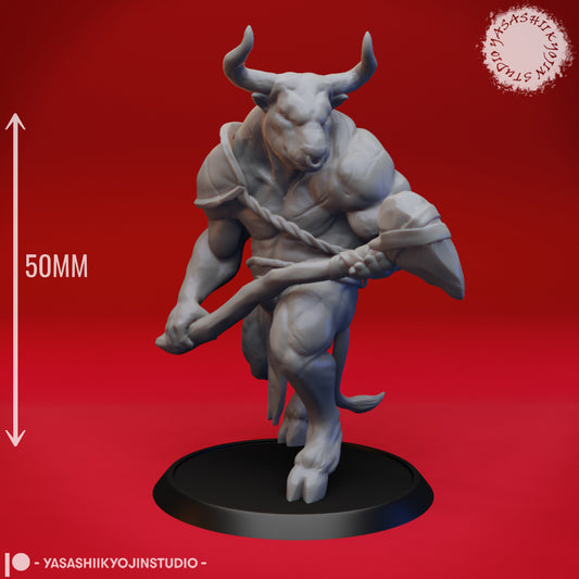 Minotaur - Club - 3D Printed Mini for Tabletop Gaming, Dungeons and Dragons, Pathfinder, Kings of War and other RPG's