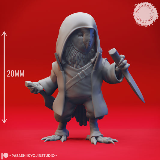 Owlin - Rogue - 3D Printed Mini for Tabletop Gaming, Dungeons and Dragons, Pathfinder, Kings of War and other RPG's