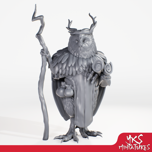 Owlin - Druid - 3D Printed Mini for Tabletop Gaming, Dungeons and Dragons, Pathfinder, Kings of War and other RPG's