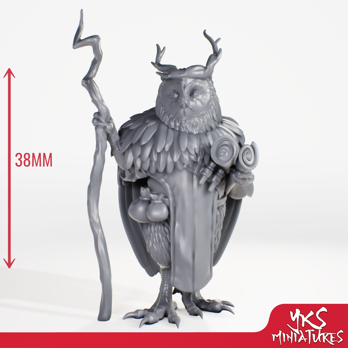 Owlin - Druid - 3D Printed Mini for Tabletop Gaming, Dungeons and Dragons, Pathfinder, Kings of War and other RPG's