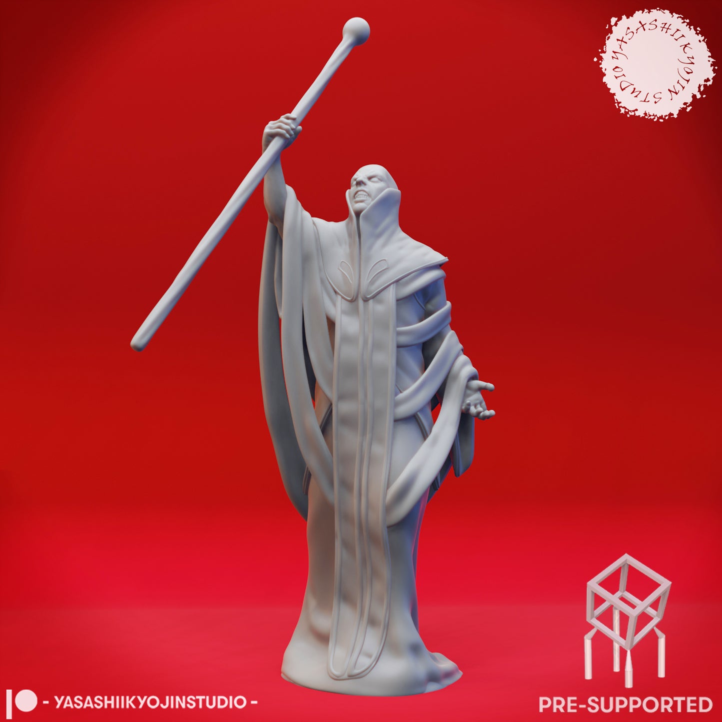 Red Wizard - Glass Staff - Tabletop Miniatures (Pre-Supported STL)