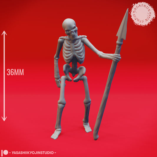 Skeleton Spear - B - 3D Printed Minis for Tabletop Gaming, Dungeons and Dragons, Pathfinder, Kings of War and other RPG's
