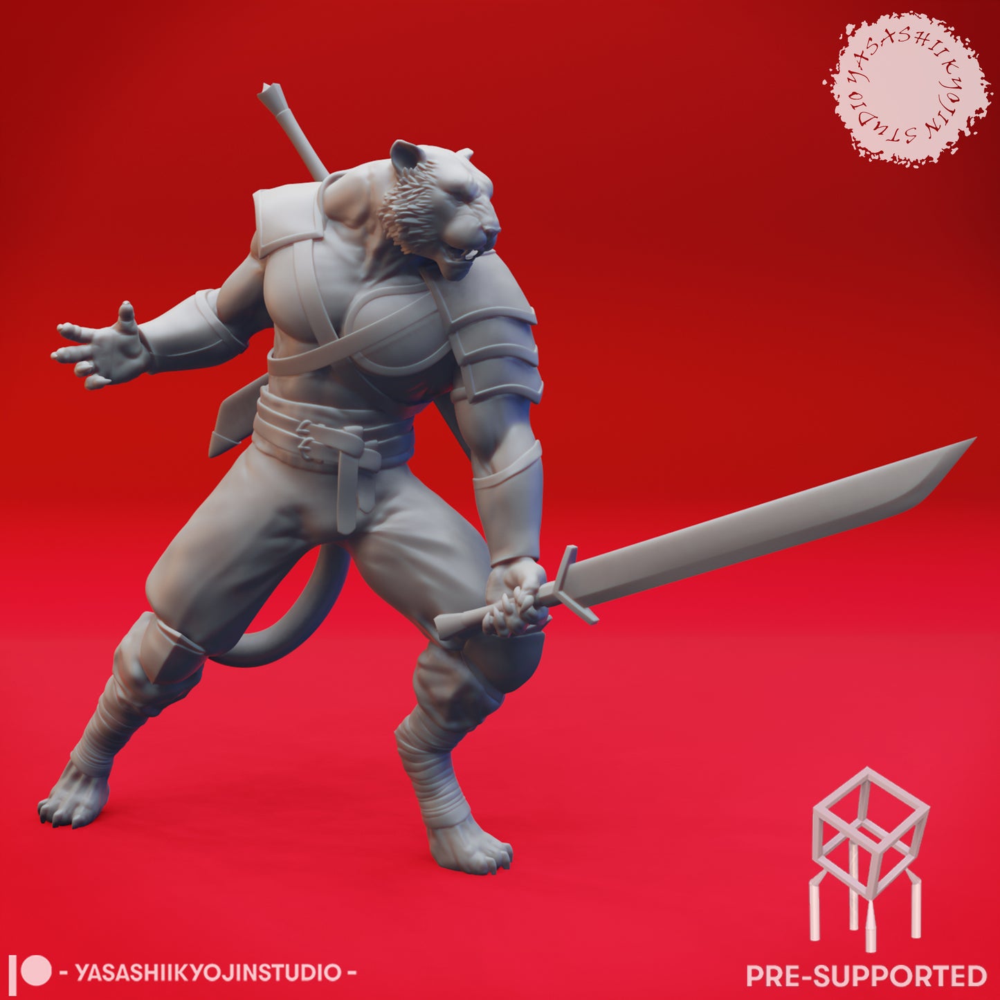 Tabaxi - Barbarian - Tabletop Miniature (Pre-Supported STL)