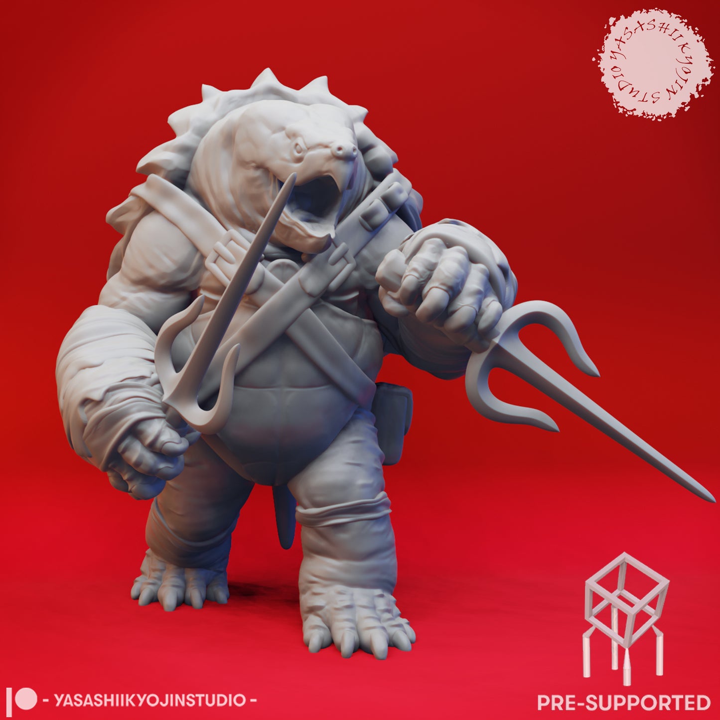 Tortle - Dual Sai - Tabletop Miniatures (Pre-Supported STL)