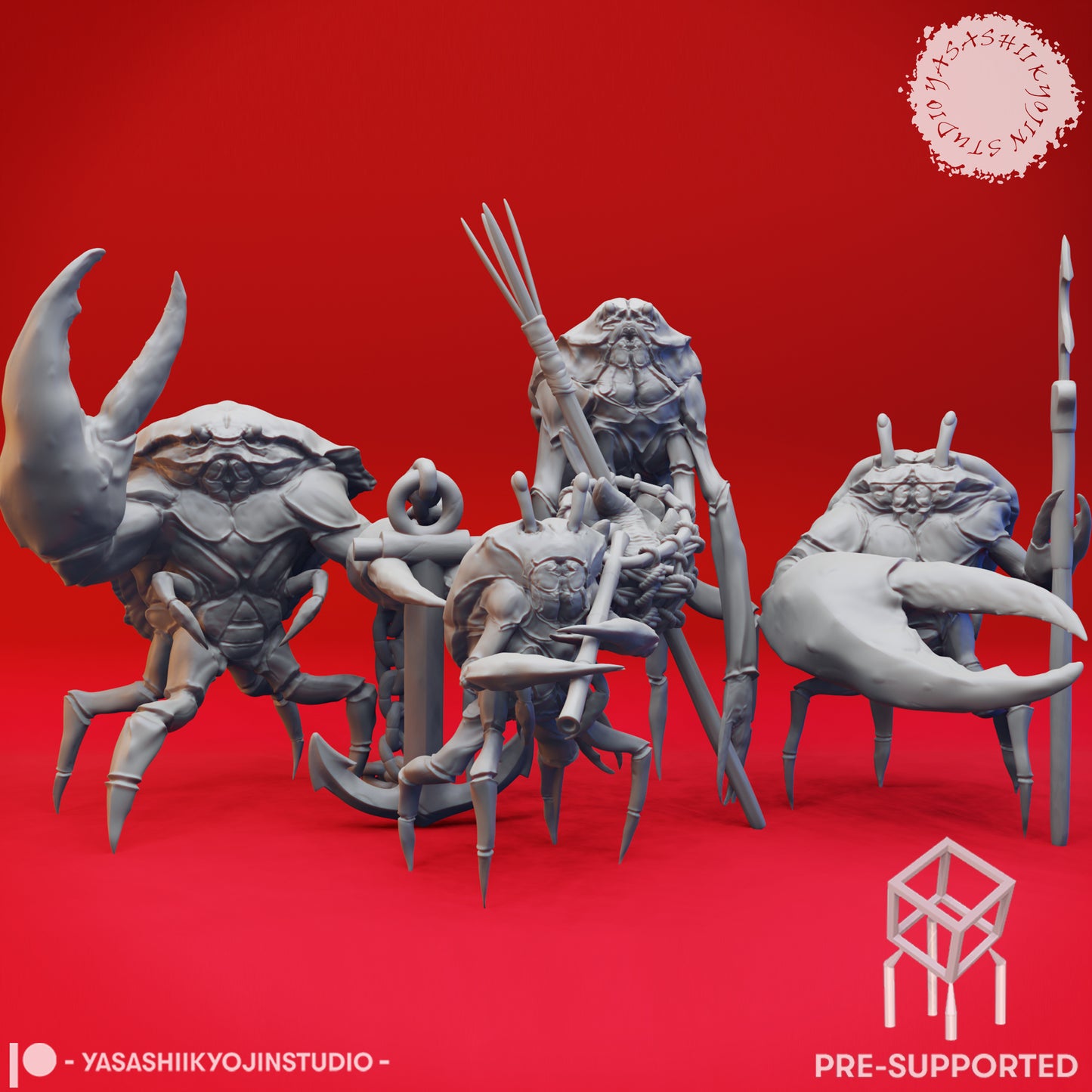 Cast of Crabfolk - Tabletop Miniatures (Pre-Supported STL)
