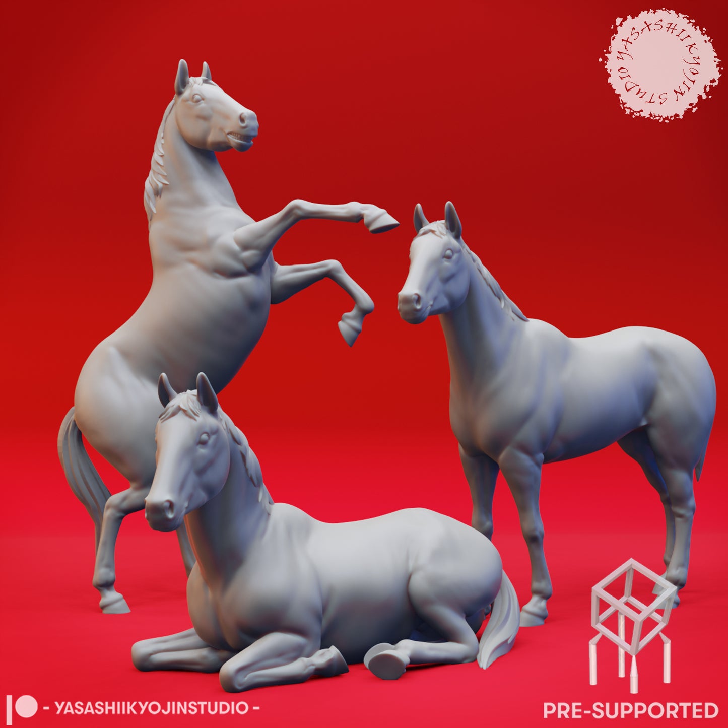 Horses and Unicorns - Tabletop Props (Pre-Supported STL)