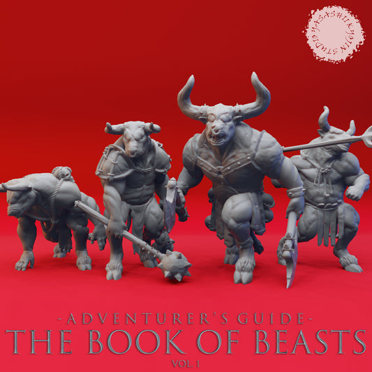 Minotaur Warband - Book of Beasts - Tabletop Miniatures (Pre-Supported STL)